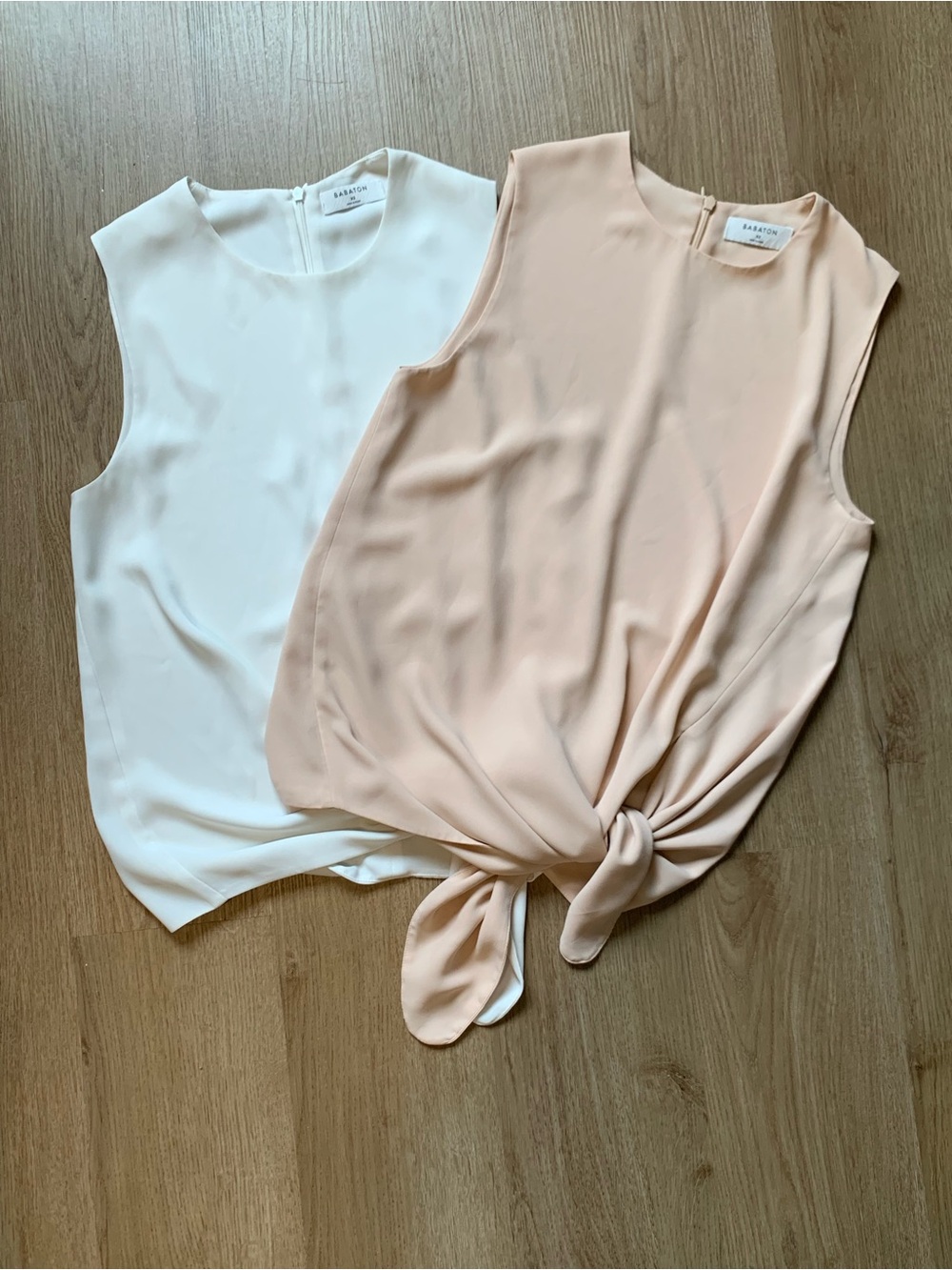 Aritzia Babaton Hopkins Sleeveless Tie Blouse White Pink Bundle 2 Size XS